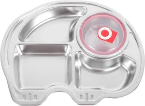Toddler Dinnerware Set 304 Stainless Steel Kids Plate Bowl 4 Compartment Meal Dish Cartoon Shape Easy to Clean