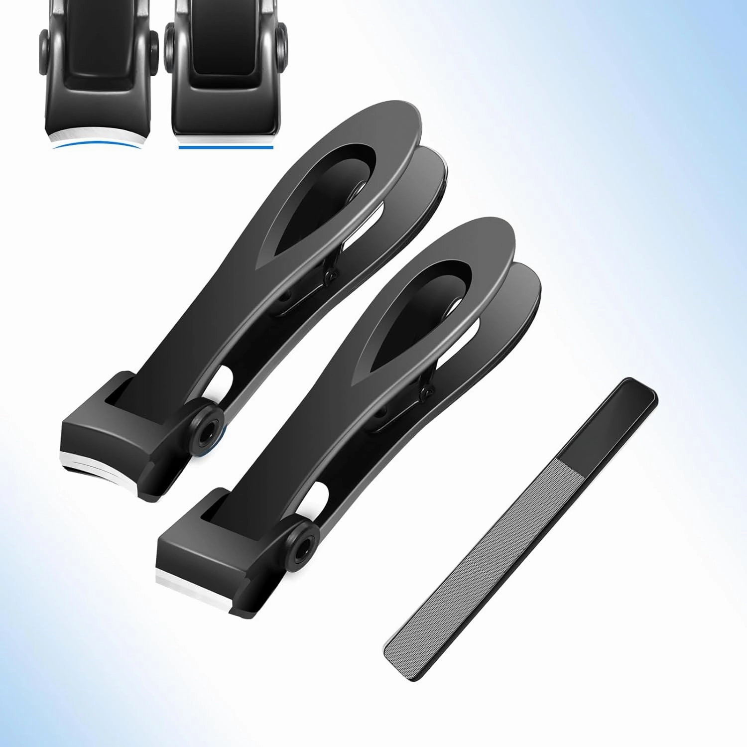 Toenail Clippers for Thick Toenails, Long Handle Wide Jaw Opening Nail Clippers for Adult, Men, Seniors, Extra Large Heavy Duty Toenail Clippers for Fingernail & (4pcs_Curved_Straight_Black)