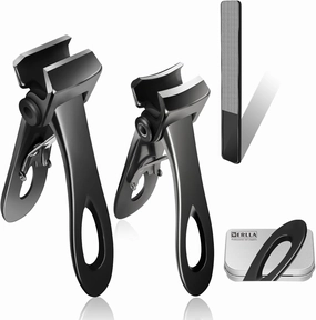 Toenail Clippers for Thick Toenails, Long Handle Wide Jaw Opening Nail Clippers for Adult, Men, Seniors, Extra Large Heavy Duty Toenail Clippers for Fingernail & (4pcs_Curved_Straight_Black)
