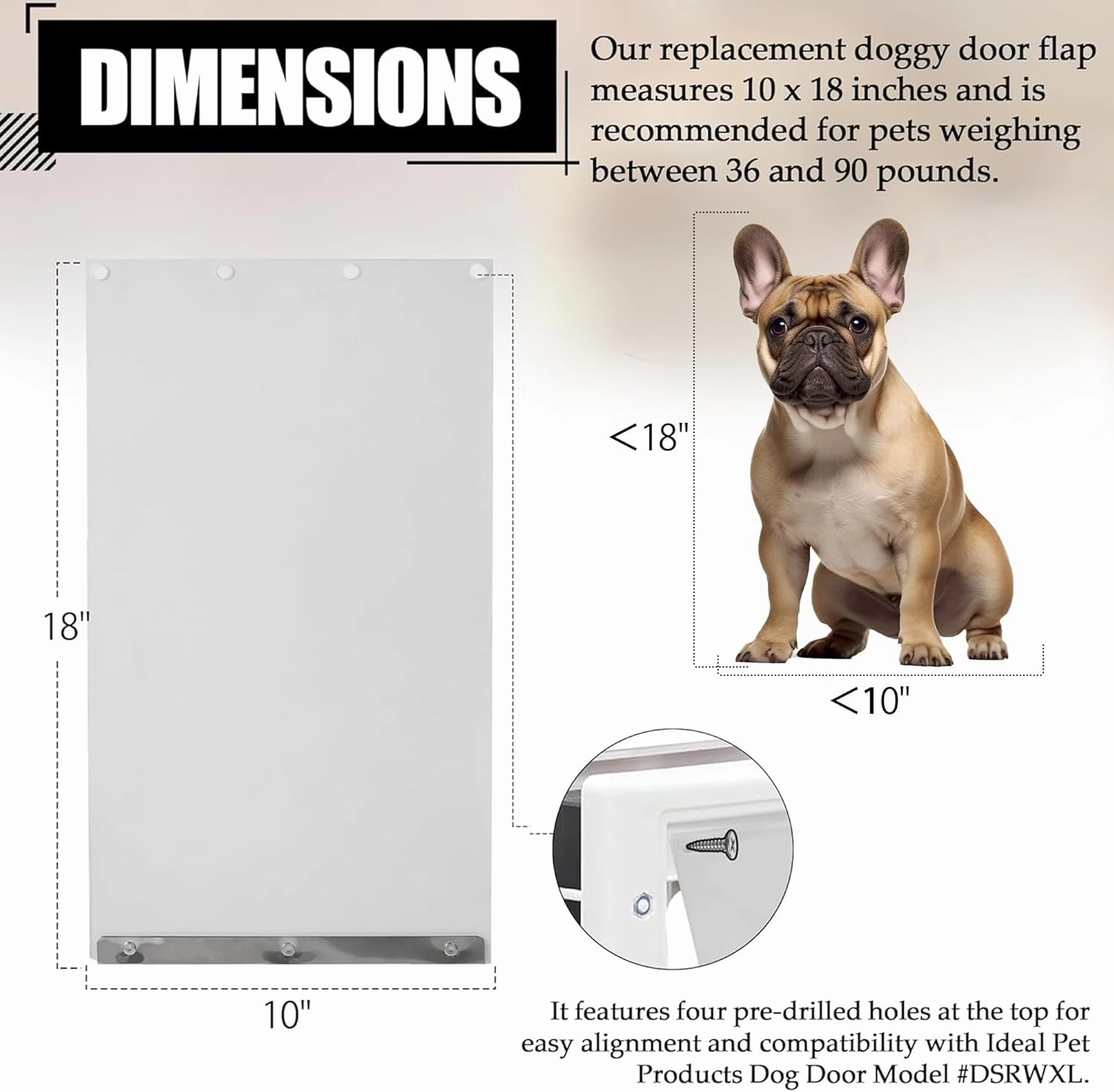 TonGass 10" x 18" Pet Door Flap Large Transparent Dog Door Flap Replacement Designed for Ideal Pet Products Ruff Weather Dog Doors Model DSRWXL for Larger Pets (Up to 90 lbs)
