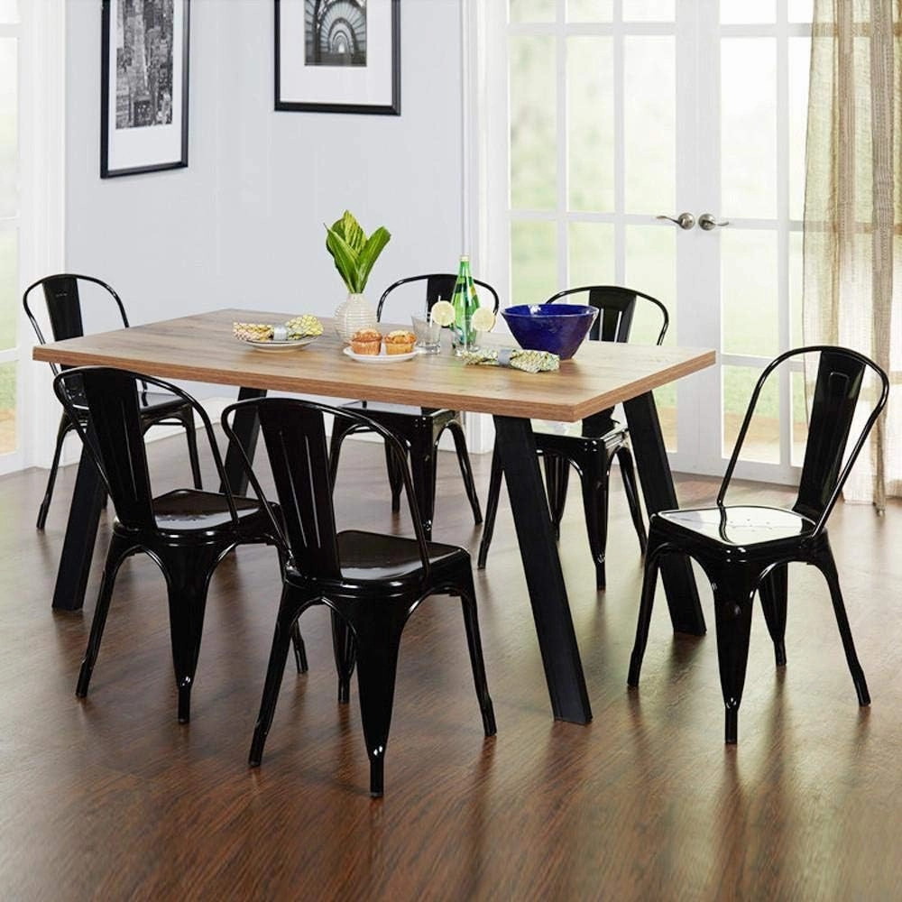 Topeakmart Metal Dining Chairs Set of 4 Black High Back Industrial Chairs Indoor/Outdoor Chic Dining Bistro Cafe Side Barstool Bar Chair Coffee Chair