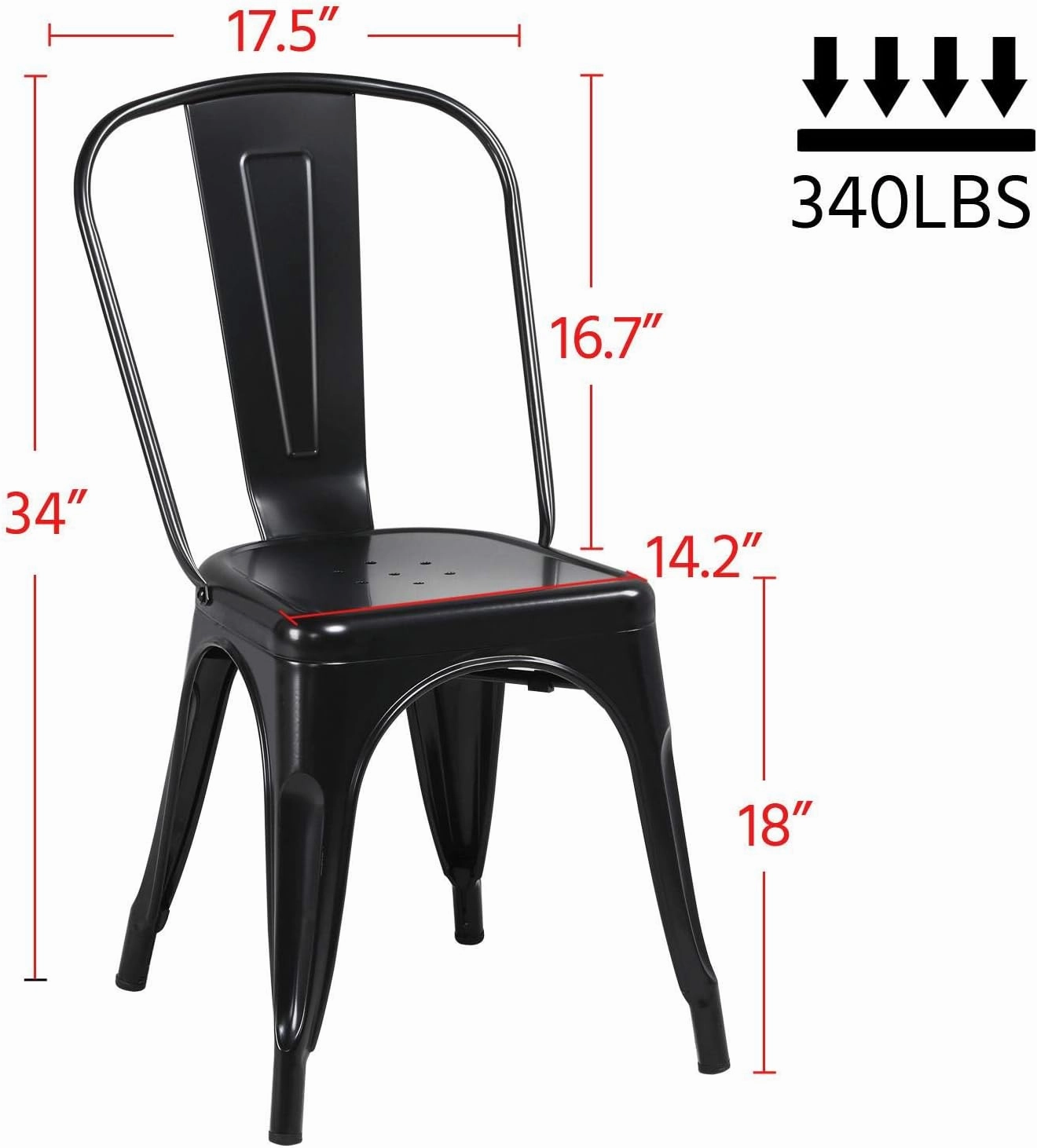 Topeakmart Metal Dining Chairs Set of 4 Black High Back Industrial Chairs Indoor/Outdoor Chic Dining Bistro Cafe Side Barstool Bar Chair Coffee Chair