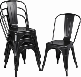 Topeakmart Metal Dining Chairs Set of 4 Black High Back Industrial Chairs Indoor/Outdoor Chic Dining Bistro Cafe Side Barstool Bar Chair Coffee Chair