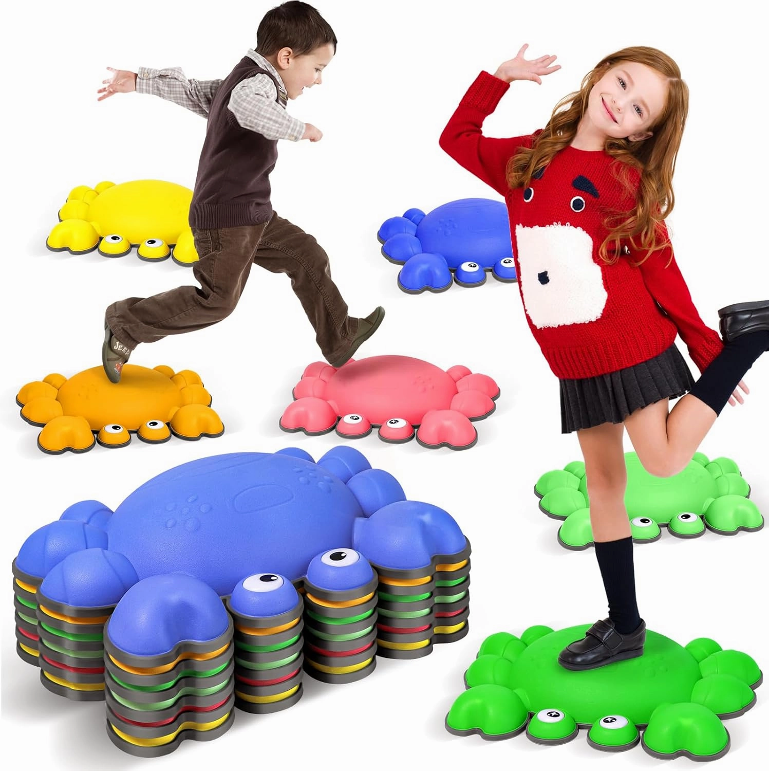TOPNEW Toddler Stepping Stones for Kids, 6pcs Non-Slip Balance Stepping Stones for Promoting Children's Coordination Skills, Indoor & Outdoor Sensory Toys Obstacle Course for Kids Age 3 4 5 6 7 
