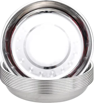 TOPZEA 10 Pack Stainless Steel Round Plates, 9 Inch Dinner Plates Metal Dinnerware Set Reusable Food Platters Unbreakable Camping Dishes for Home, Canteen, Outdoor, Picnic, Hiking, BBQ