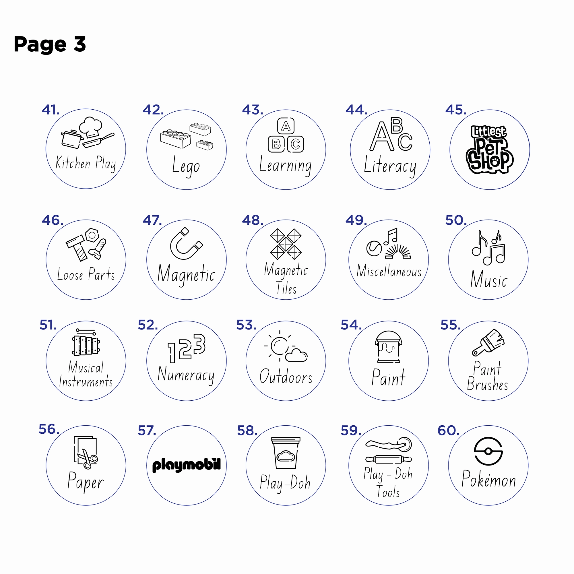 Toy Storage Labels with Illustrations for Ikea Trofast - Acrylic Black and White