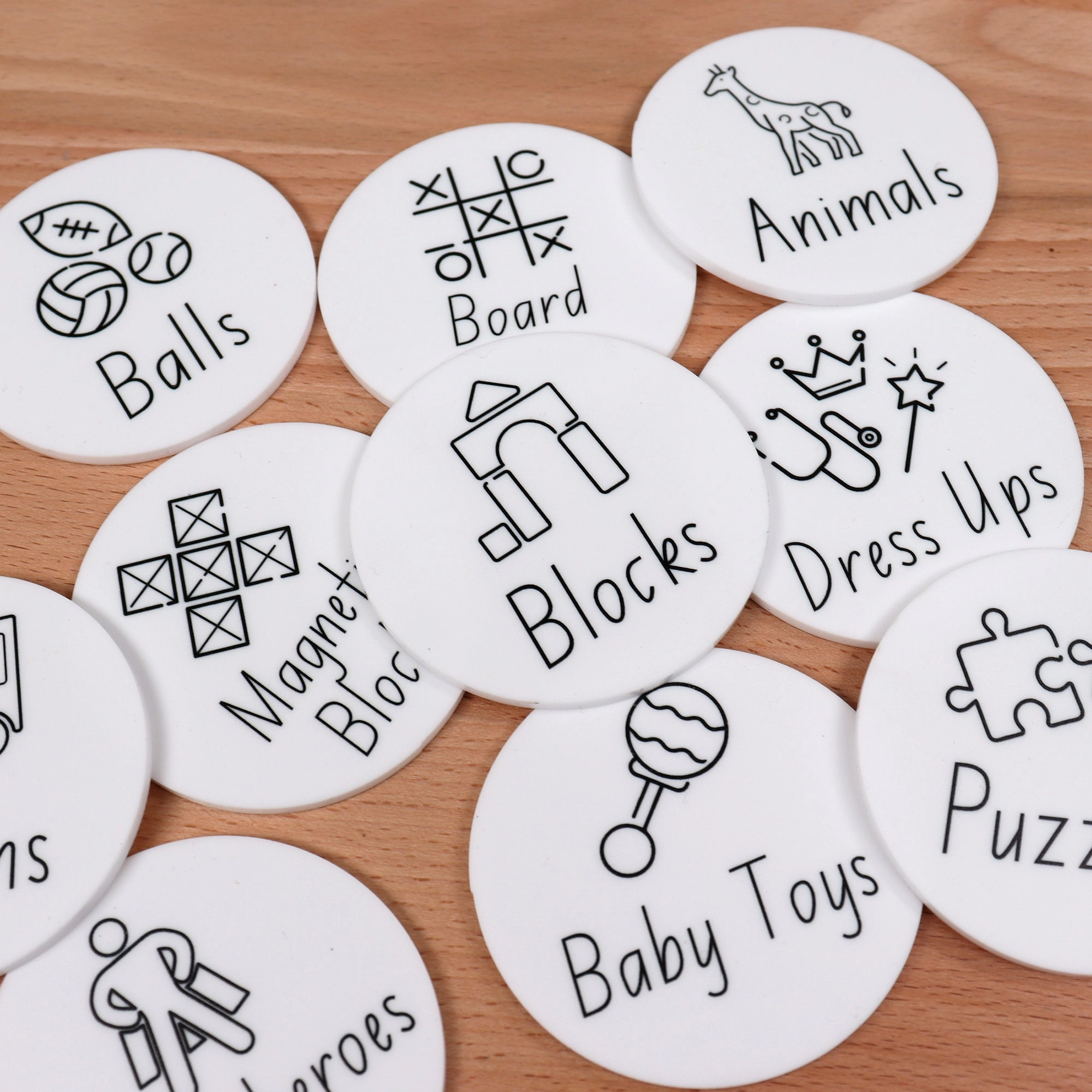 Toy Storage Labels with Illustrations for Ikea Trofast - Acrylic Black and White