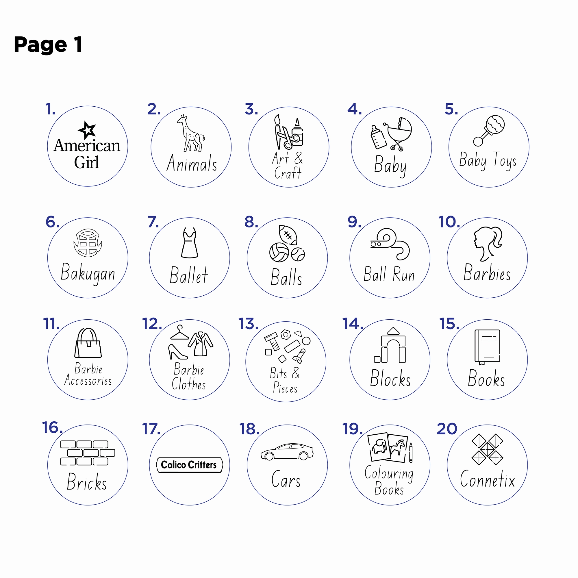 Toy Storage Labels with Illustrations for Ikea Trofast - Acrylic Black and White