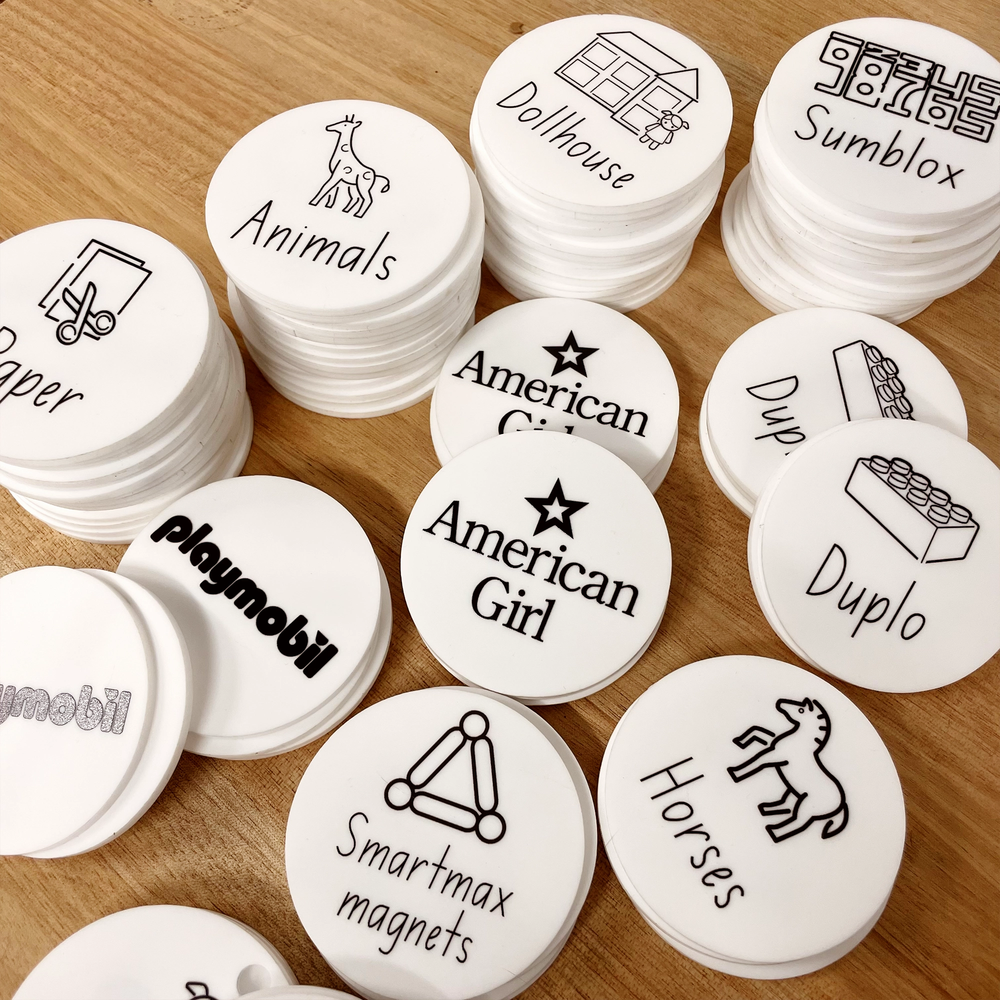 Toy Storage Labels with Illustrations for Ikea Trofast - Acrylic Black and White