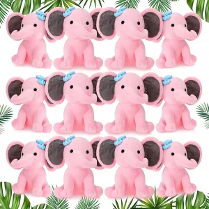 Tradder 12 Pcs Elephant Stuffed Animals 10 Inch Stuff Animal Plush Toy for Baby Shower Cute Soft Elephant Toys for Birth Stats Babies Girls Boys Infant Newborn Party Supplies Graduation Gift(Pink)
