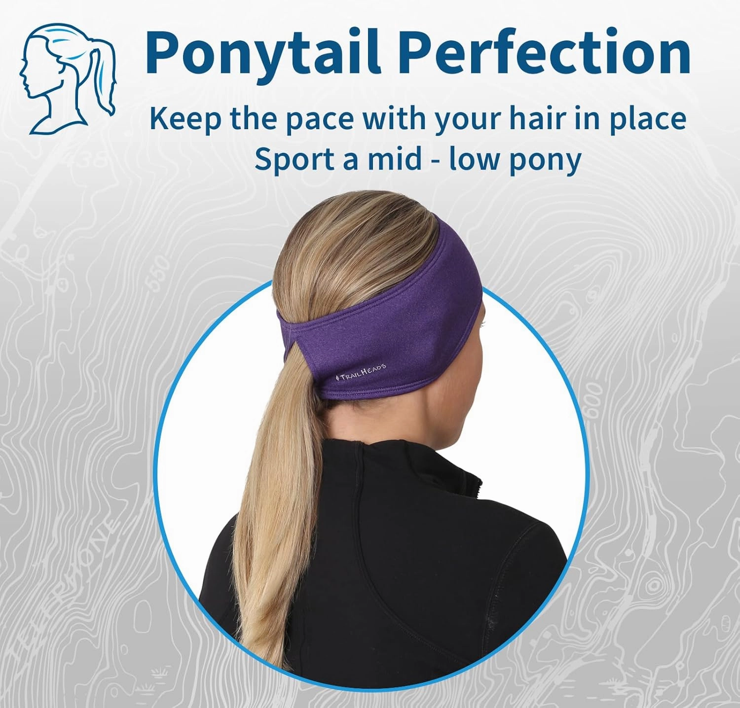 TrailHeads Womens Ponytail Headband - Moisture Wicking Hair Headband for Running, Winter, Workout - Athletic Headband Women