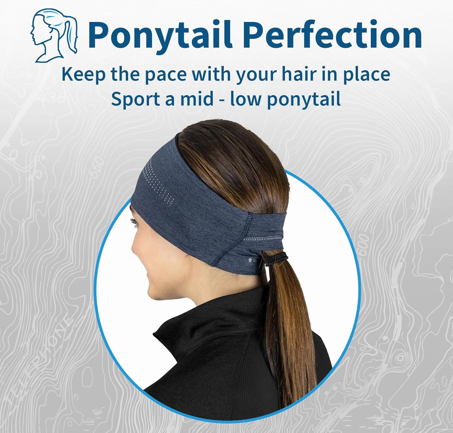 TrailHeads Womens Ponytail Headband - Reflective, Moisture Wicking Hair Headband for Running, Winter - Adrenaline Series