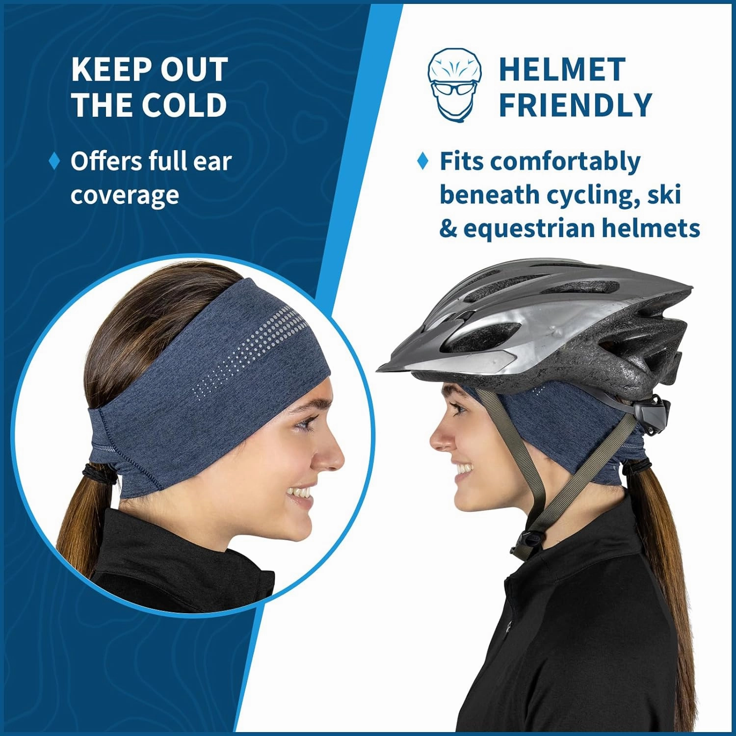 TrailHeads Womens Ponytail Headband - Reflective, Moisture Wicking Hair Headband for Running, Winter - Adrenaline Series