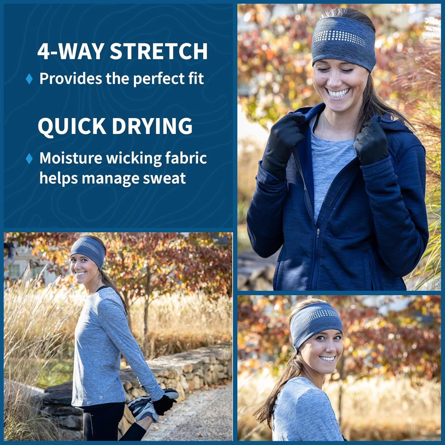 TrailHeads Womens Ponytail Headband - Reflective, Moisture Wicking Hair Headband for Running, Winter - Adrenaline Series