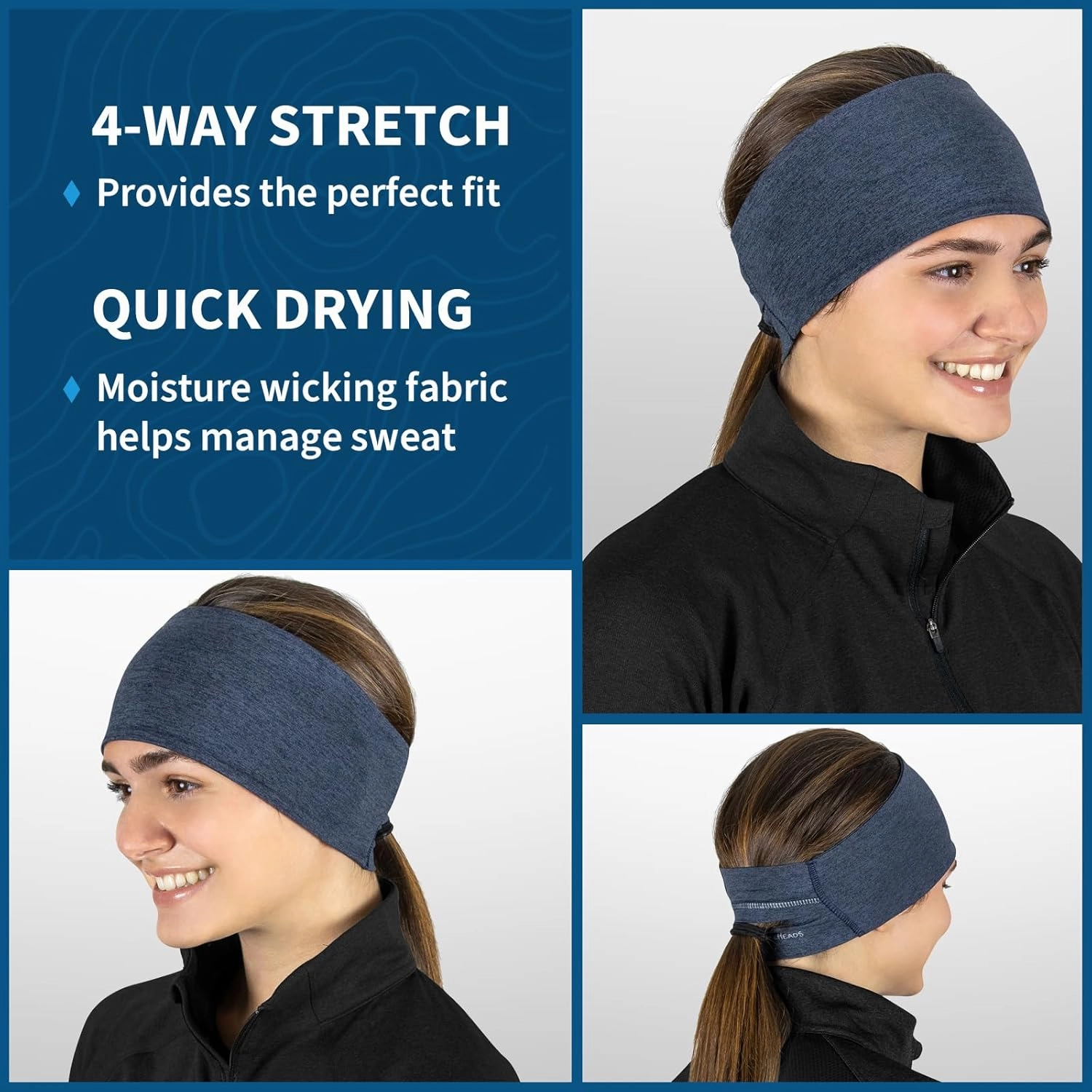 TrailHeads Womens Ponytail Headband - Reflective, Moisture Wicking Hair Headband for Running, Winter - Adrenaline Series