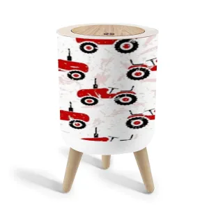Trash Can with Lid Small red old wheeled tractors white Cute transport seamless pattern Garbage Can Round Waste Bin Press Cover Dog Proof Wastebasket for Bathroom Kitchen Living Room Office 1.8 Gal