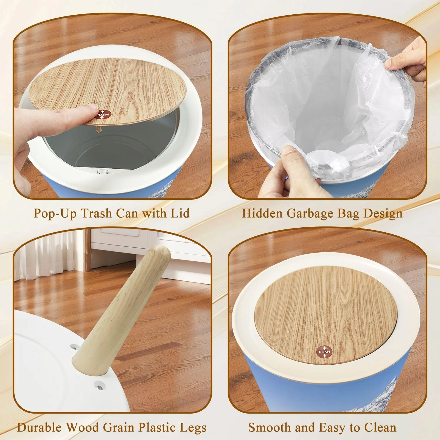 Trash Can with Lid Alpine Scenery Mountain Chalet Summer Garbage Can Round Waste Bin Press Cover Dog Proof Wastebasket for Bathroom Kitchen Living Room Office 1.8 Gal