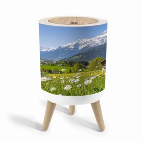 Trash Can with Lid Alpine Scenery Mountain Chalet Summer Garbage Can Round Waste Bin Press Cover Dog Proof Wastebasket for Bathroom Kitchen Living Room Office 1.8 Gal