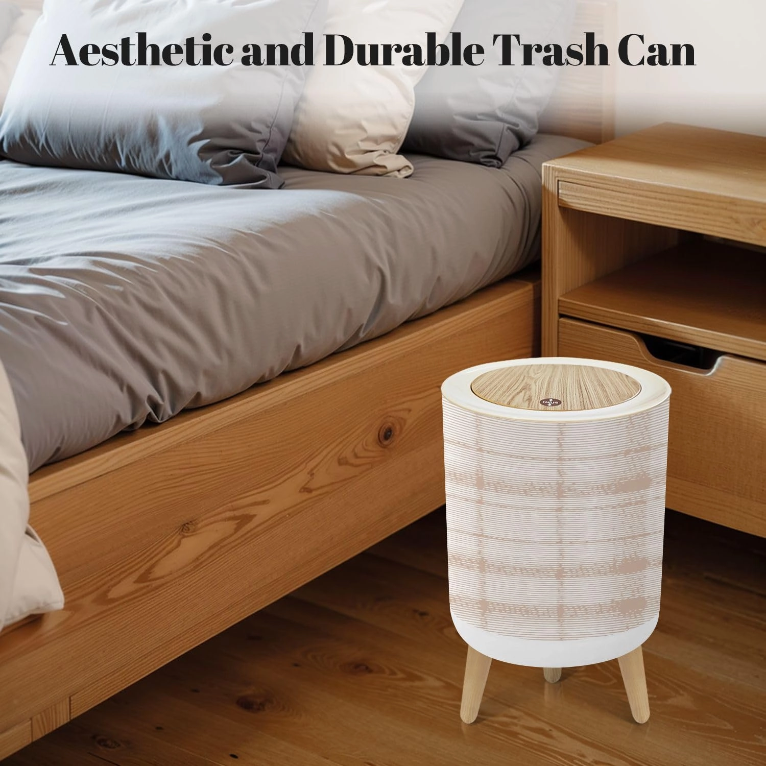 Trash Can with Lid Camel beige trend seamless lines plaid washed texture seamless design Garbage Can Round Waste Bin Press Cover Dog Proof Wastebasket for Bathroom Kitchen Living Room Office 1.8 Gal