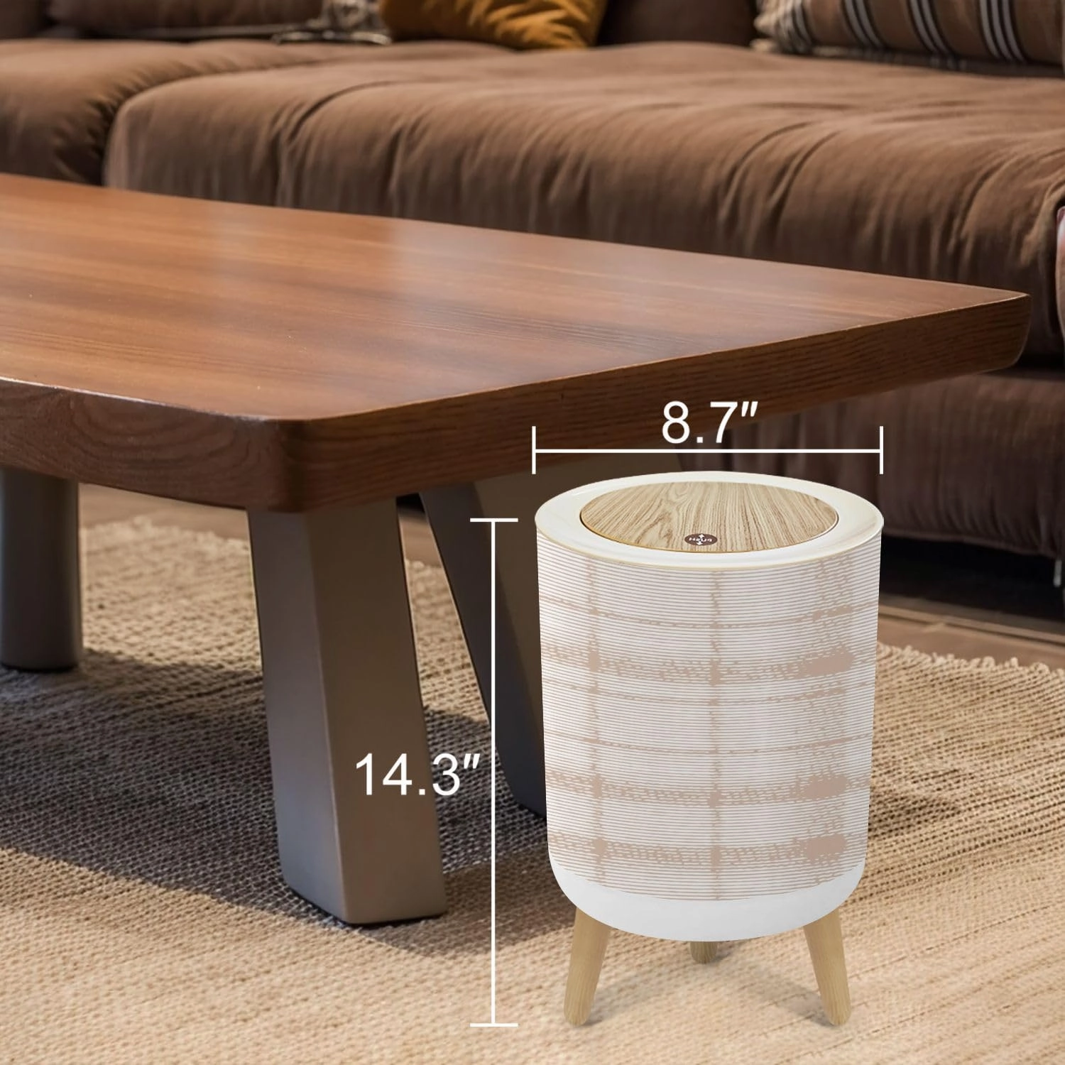 Trash Can with Lid Camel beige trend seamless lines plaid washed texture seamless design Garbage Can Round Waste Bin Press Cover Dog Proof Wastebasket for Bathroom Kitchen Living Room Office 1.8 Gal