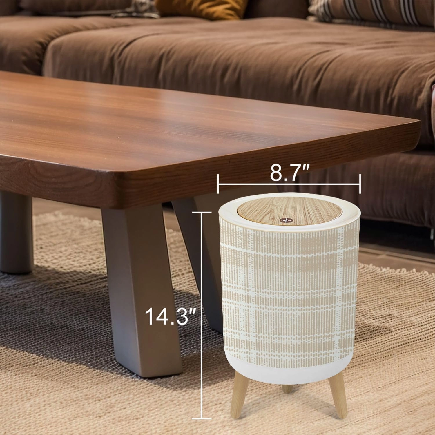 Trash Can with Lid Camel beige trend seamless lines plaid washed texture seamless design Garbage Can Round Waste Bin Press Cover Dog Proof Wastebasket for Bathroom Kitchen Living Room Office 1.8 Gal