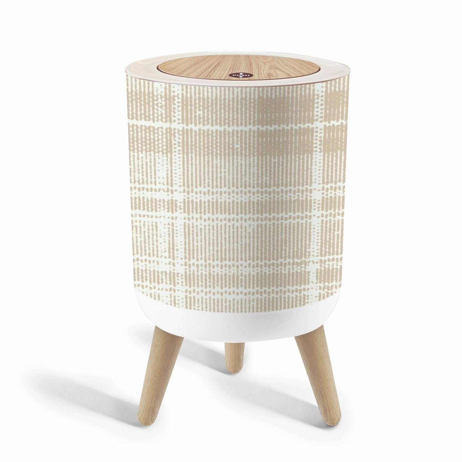 Trash Can with Lid Camel beige trend seamless lines plaid washed texture seamless design Garbage Can Round Waste Bin Press Cover Dog Proof Wastebasket for Bathroom Kitchen Living Room Office 1.8 Gal