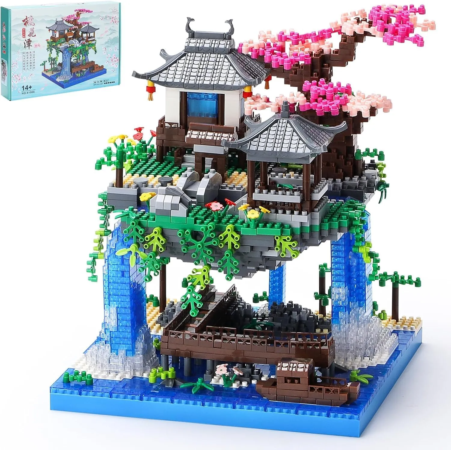 TRavesty Cherry Blossom Bonsai Tree Building Model Kit, 3320 PCS Peach Blossom Building Blocks Set, Chinese Architecture Tree House Building Kit, Gifts for Adults Kids