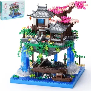 TRavesty Cherry Blossom Bonsai Tree Building Model Kit, 3320 PCS Peach Blossom Building Blocks Set, Chinese Architecture Tree House Building Kit, Gifts for Adults Kids