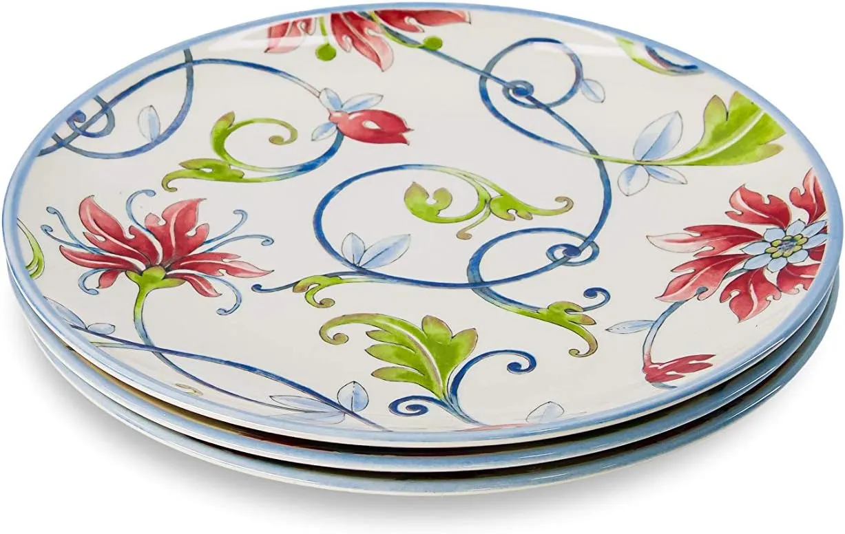 Tudor Royal 12-Piece Round Porcelain Dinnerware Set, Service for 4, Botanical Design, Summer Flowers, Plates Bowls Dishes, Glossy, Premium Quality Dish Set, Unique Pattern