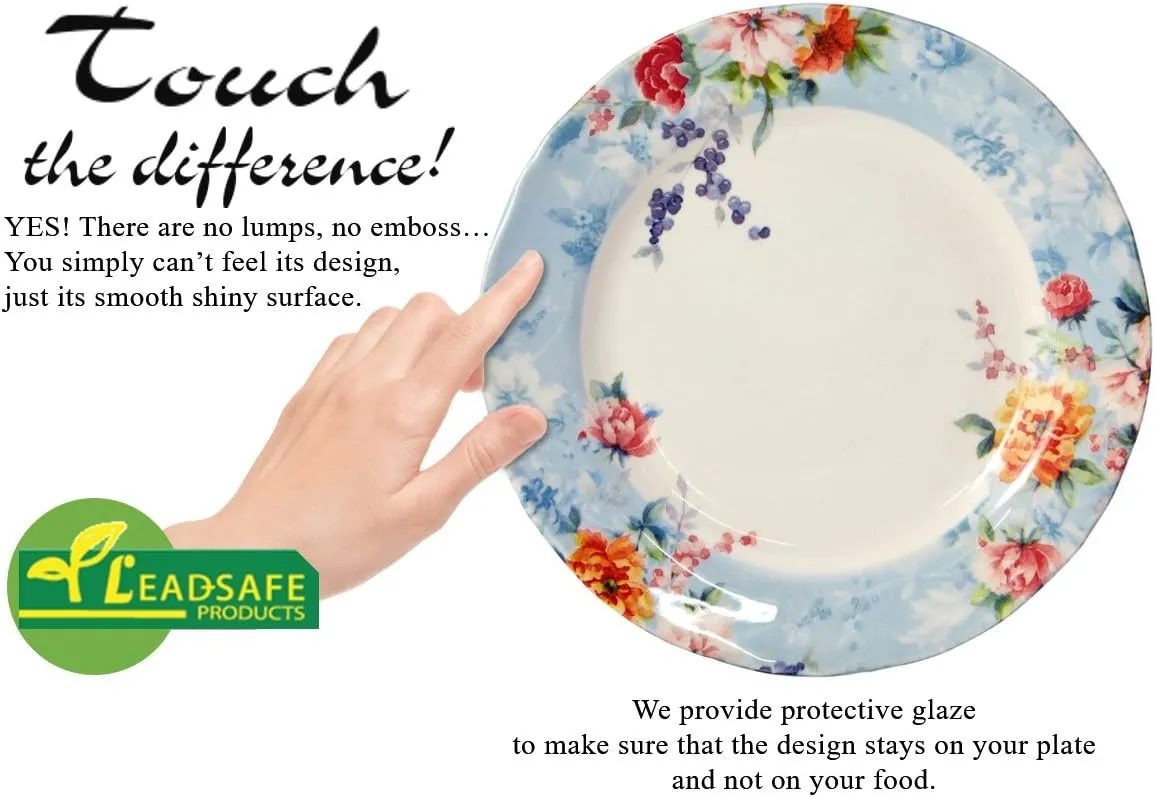 Tudor Royal 12-Piece Round Porcelain Dinnerware Set, Service for 4, Botanical Design, Summer Flowers, Plates Bowls Dishes, Glossy, Premium Quality Dish Set, Unique Pattern
