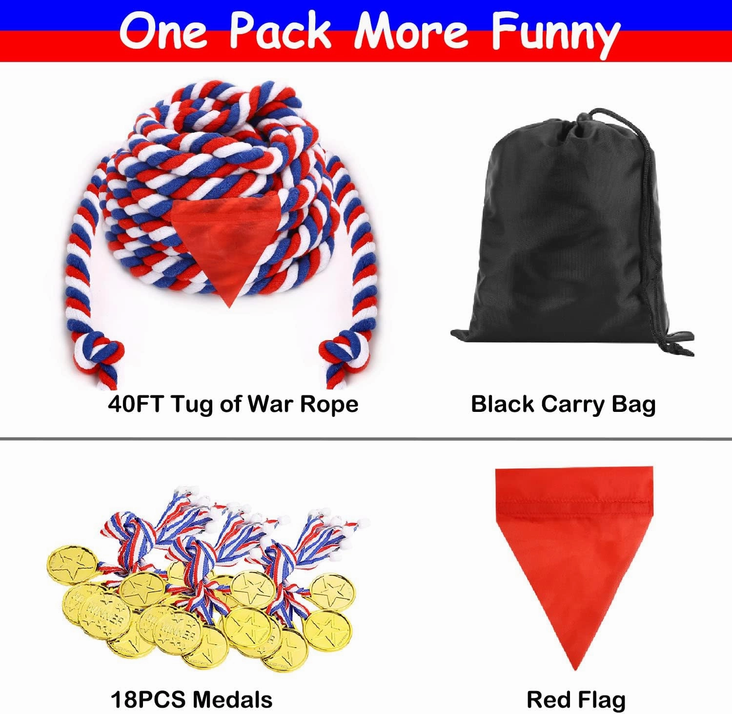 Tug of War Rope - 40FT War Rope for Family Reunion Games, Field Day Yard Games for Kid and Adult, Independence Patriotic Day Party Games, Outside Sports Activities, Carnival Games Outdoor