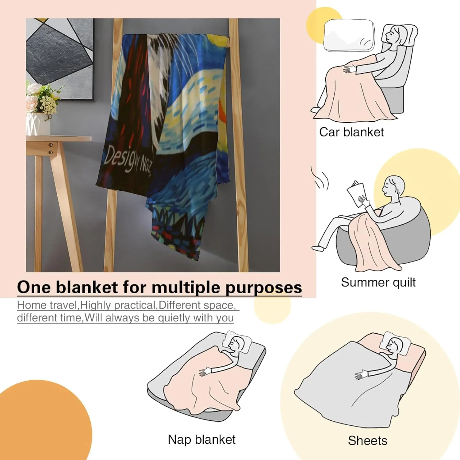 Tuxedo Cat Oil Paints Starry Night Throw Blanket, Lightweight Cozy Plush Flannel Blanket, Abstract Theme for Bed Couch Sofa Office Decor and Travel 50x60 Inch