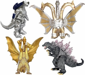 TwCare Set of 4 Godzilla Toys Movable Joint Action Figures King of The Monsters Burning Heisei Mecha Ghidorah Pack Plastic Mini Dinosaur Birthday Kids Cake Toppers Package