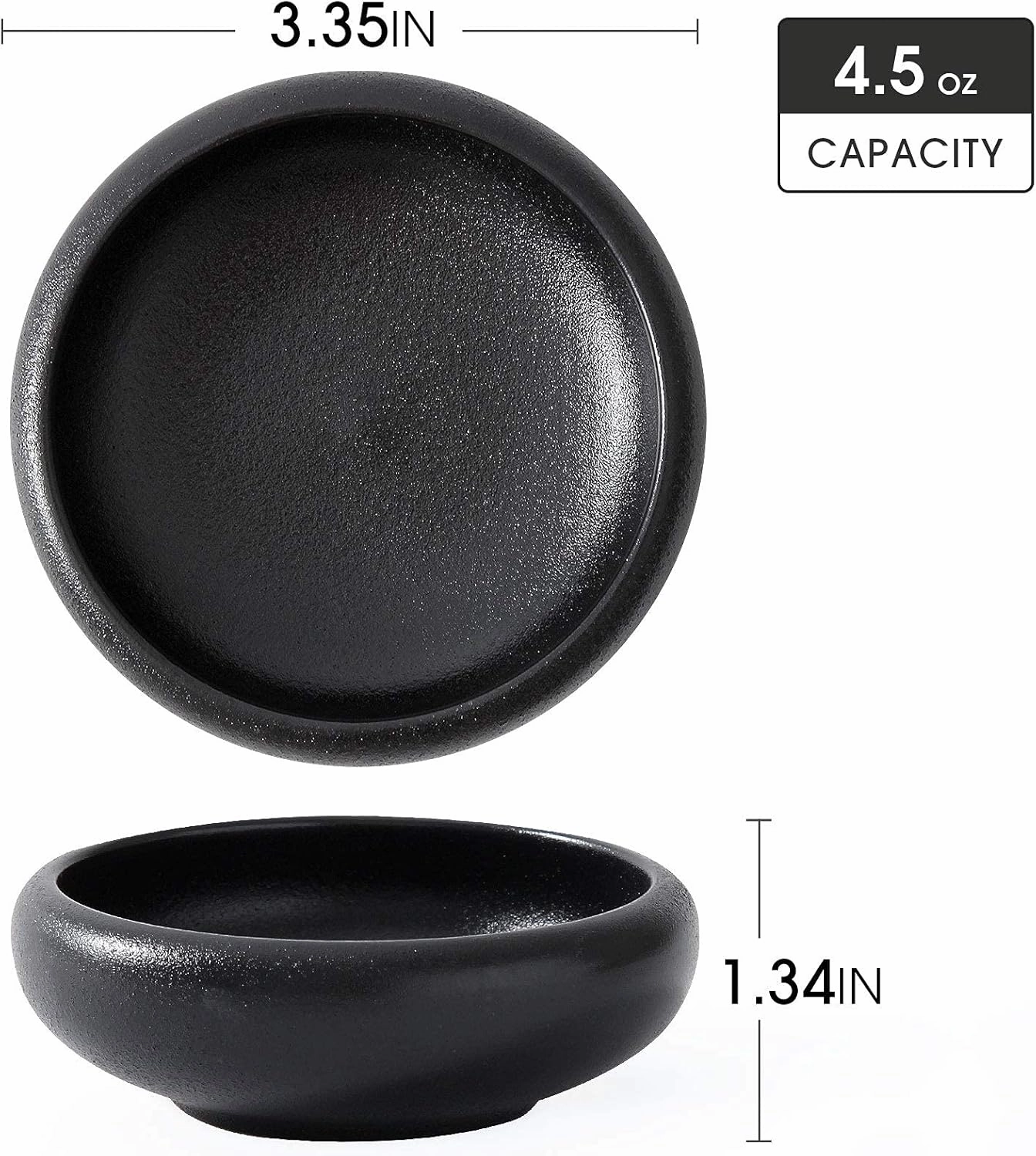 Uaral Soy Sauce Dishes Sushi Dipping Bowl Pinch Bowl Stoneware Black Small Serving Dish Set 3.35 Inch(4.5 oz,Texture Black)