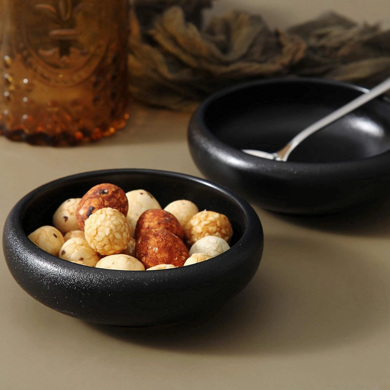 Uaral Soy Sauce Dishes Sushi Dipping Bowl Pinch Bowl Stoneware Black Small Serving Dish Set 3.35 Inch(4.5 oz,Texture Black)