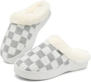 UBFEN Womens Slippers Classic Plaid Winter Warm with Memory Foam Fluffy House Shoes Platform Indoor Bedroom