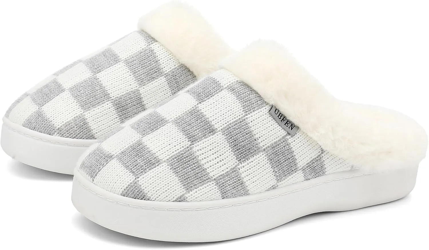 UBFEN Womens Slippers Classic Plaid Winter Warm with Memory Foam Fluffy House Shoes Platform Indoor Bedroom
