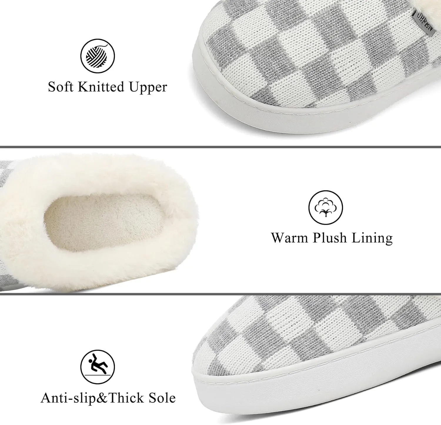 UBFEN Womens Slippers Classic Plaid Winter Warm with Memory Foam Fluffy House Shoes Platform Indoor Bedroom