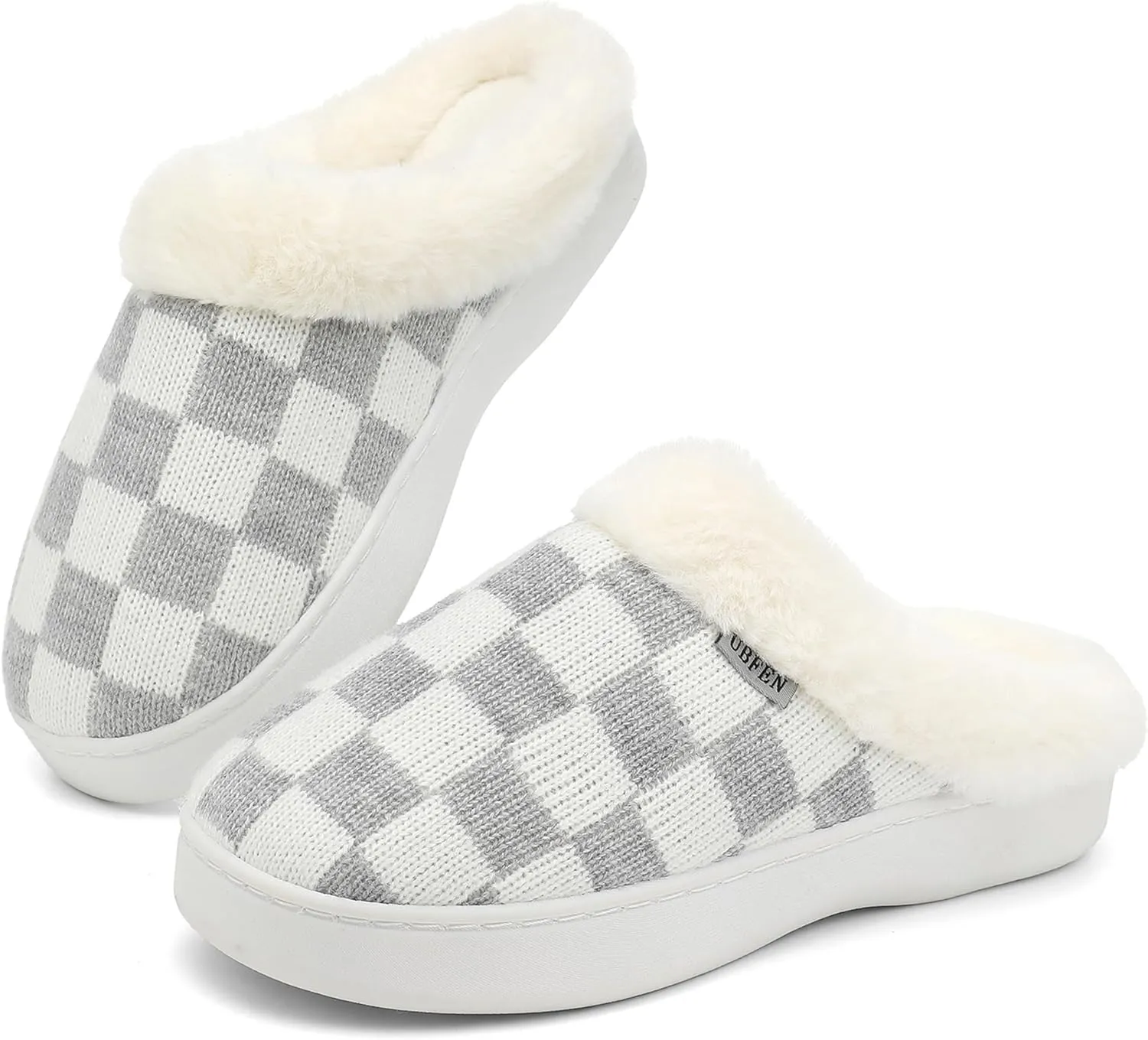 UBFEN Womens Slippers Classic Plaid Winter Warm with Memory Foam Fluffy House Shoes Platform Indoor Bedroom