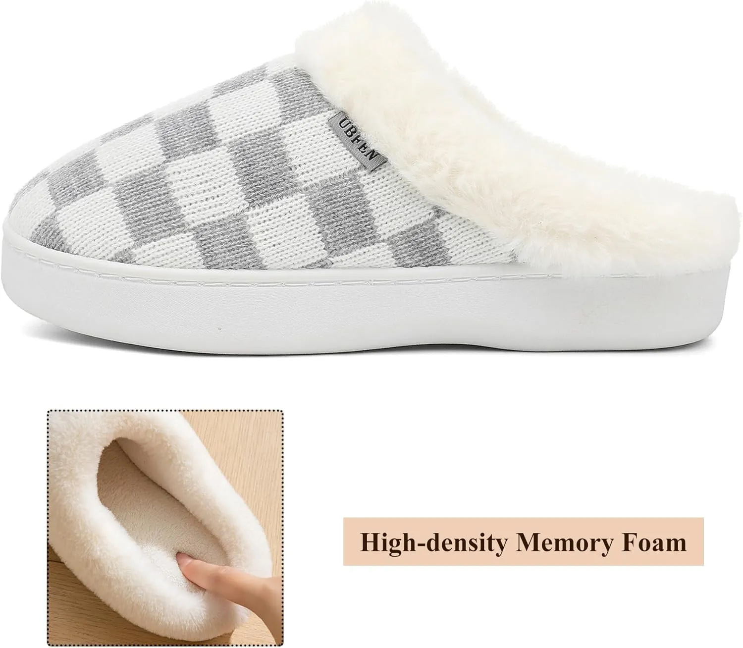 UBFEN Womens Slippers Classic Plaid Winter Warm with Memory Foam Fluffy House Shoes Platform Indoor Bedroom
