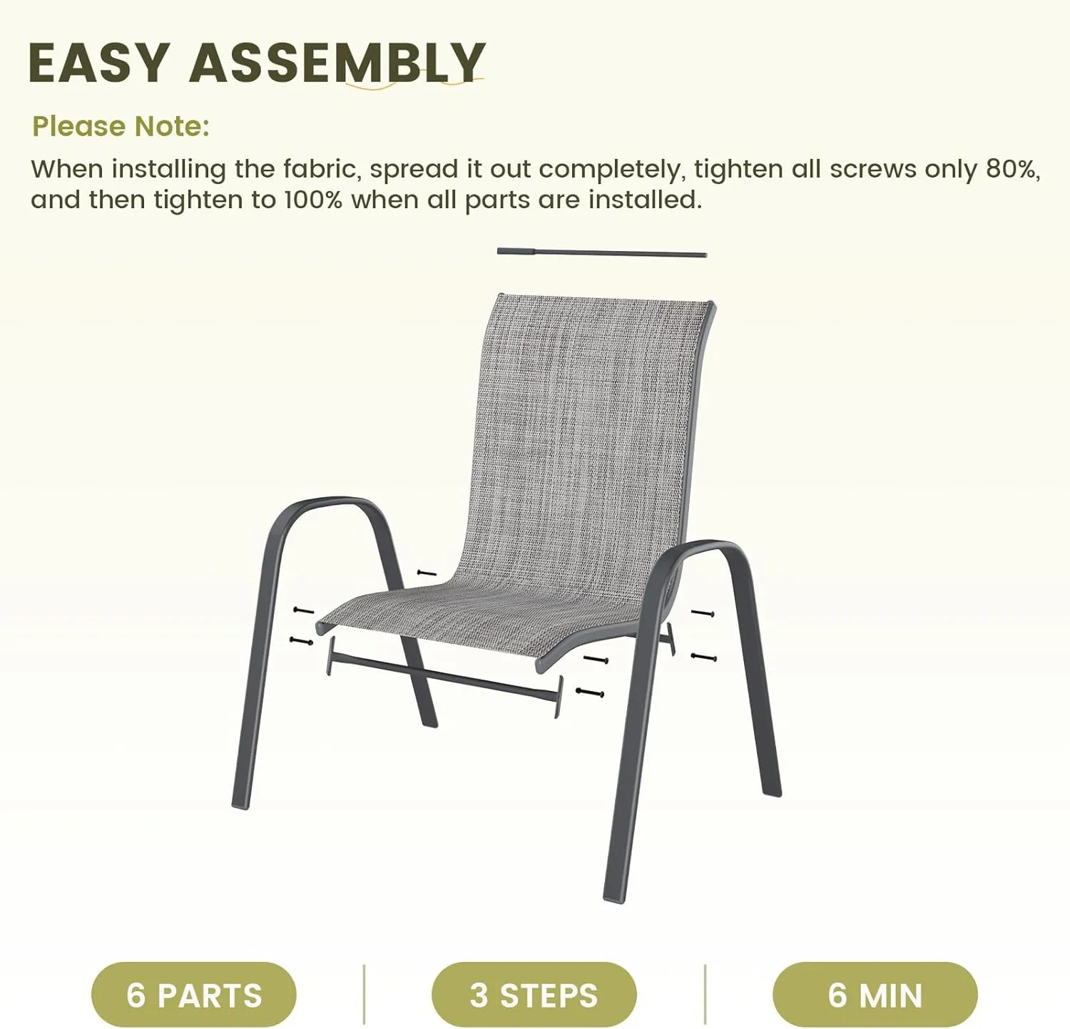 UDPATIO Patio Chairs Set of 2, Stackable Outdoor Dining Chairs for All Weather, Outdoor Furniture with Breathable Textilene Fabric, 350LBS Capacity, for Garden, Backyard, Deck (Light Grey)