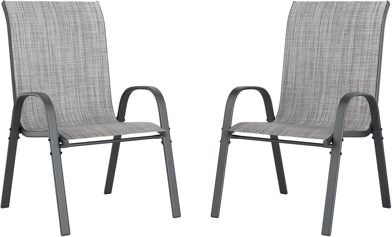 UDPATIO Patio Chairs Set of 2, Stackable Outdoor Dining Chairs for All Weather, Outdoor Furniture with Breathable Textilene Fabric, 350LBS Capacity, for Garden, Backyard, Deck (Light Grey)