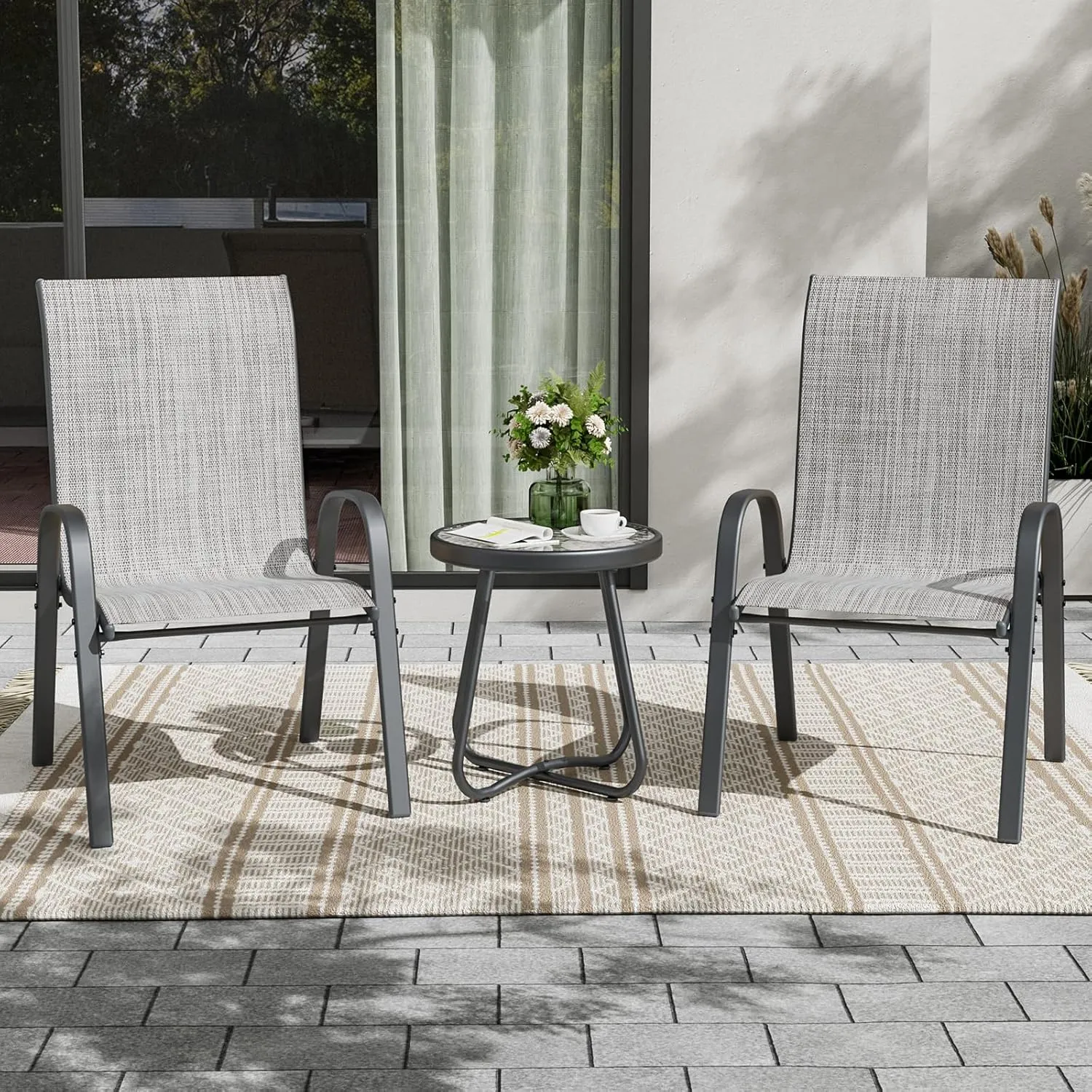 UDPATIO Patio Chairs Set of 2, Stackable Outdoor Dining Chairs for All Weather, Outdoor Furniture with Breathable Textilene Fabric, 350LBS Capacity, for Garden, Backyard, Deck (Light Grey)