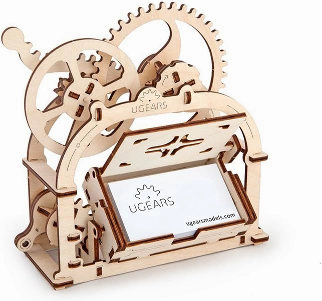 Ugears Mechanical Etui 3D Puzzle, Wooden Building Blocks, Decorative Desktop Business Card Holder, Brain Teaser Game for Teens and Adults