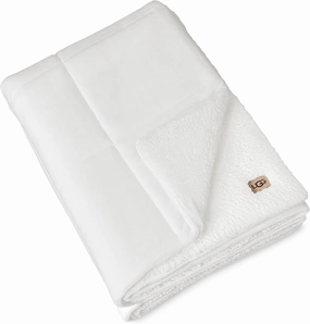 UGG Nita Throw Blanket Soft Reversible Plush Throw for Couch or Bed Cozy Fuzzy Warm Fluffy Blanket for Living Room or Cute Bedroom Decor Down Alternative Washable, 50-inch x 70-inch, White Snow