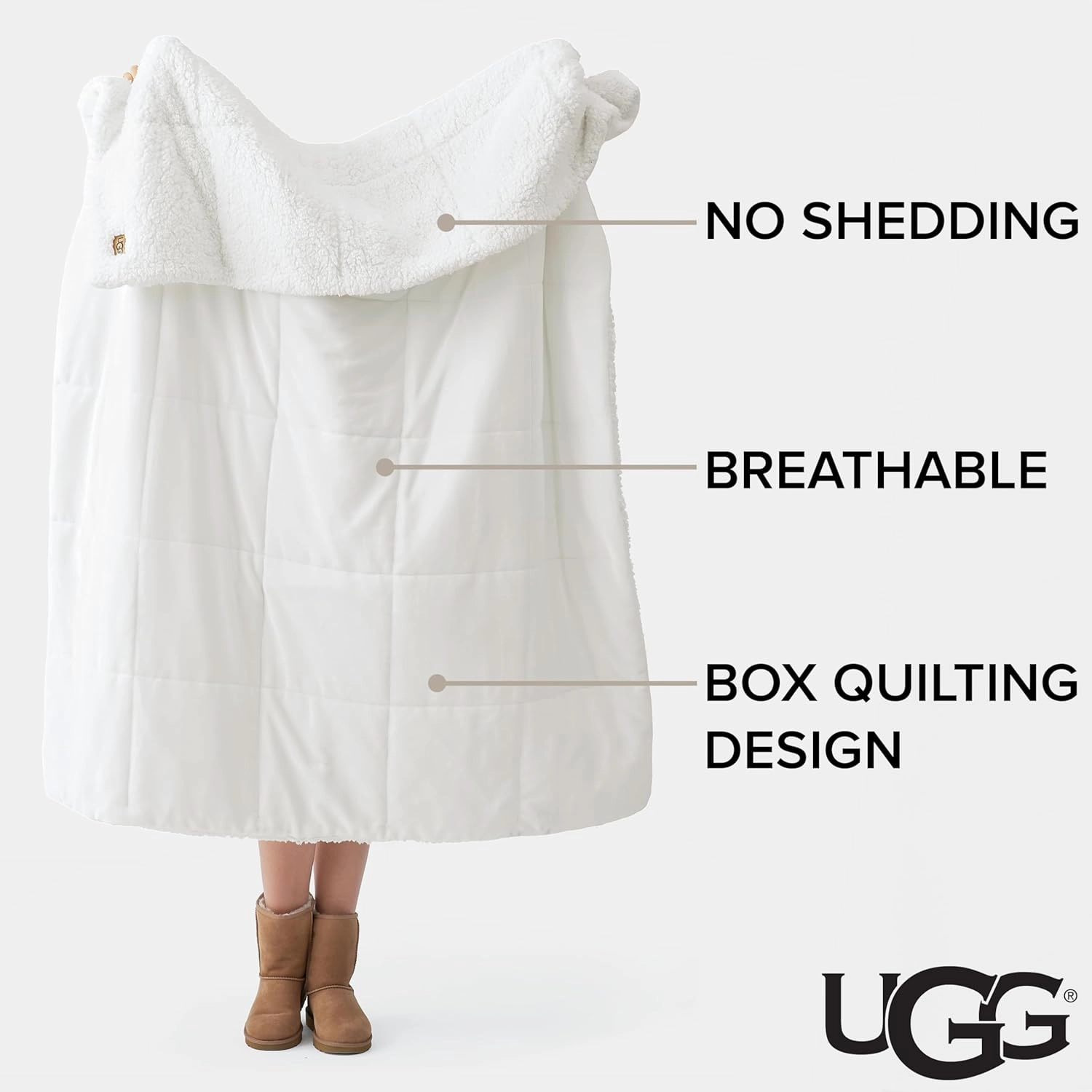 UGG Nita Throw Blanket Soft Reversible Plush Throw for Couch or Bed Cozy Fuzzy Warm Fluffy Blanket for Living Room or Cute Bedroom Decor Down Alternative Washable, 50-inch x 70-inch, White Snow