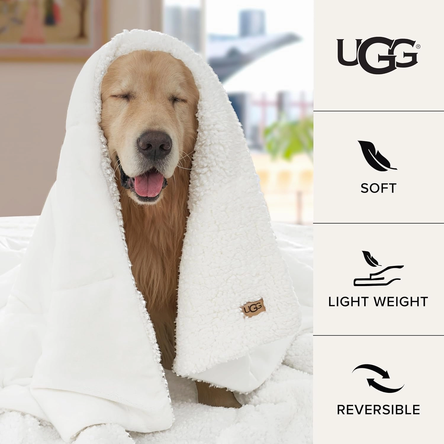 UGG Nita Throw Blanket Soft Reversible Plush Throw for Couch or Bed Cozy Fuzzy Warm Fluffy Blanket for Living Room or Cute Bedroom Decor Down Alternative Washable, 50-inch x 70-inch, White Snow