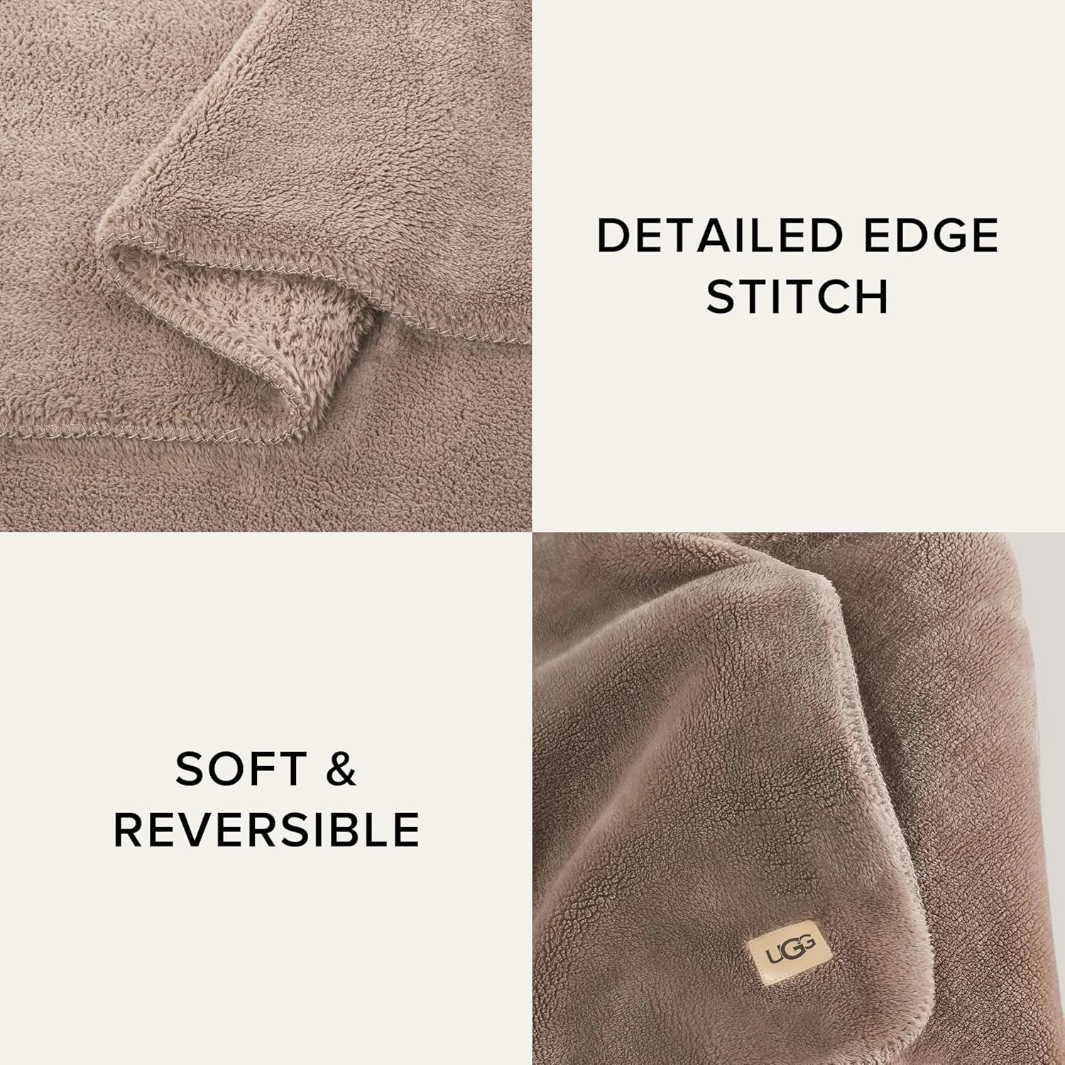 UGG Whitecap Plush Throw Blanket Fleece Lightweight Soft Cozy Throw for Couch Luxury Home Decor for Living Room Machine Washable Hypoallergenic Flannel Blankets, 50-inch x 70-inch, Light Fawn Brown