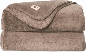 UGG Whitecap Plush Throw Blanket Fleece Lightweight Soft Cozy Throw for Couch Luxury Home Decor for Living Room Machine Washable Hypoallergenic Flannel Blankets, 50-inch x 70-inch, Light Fawn Brown