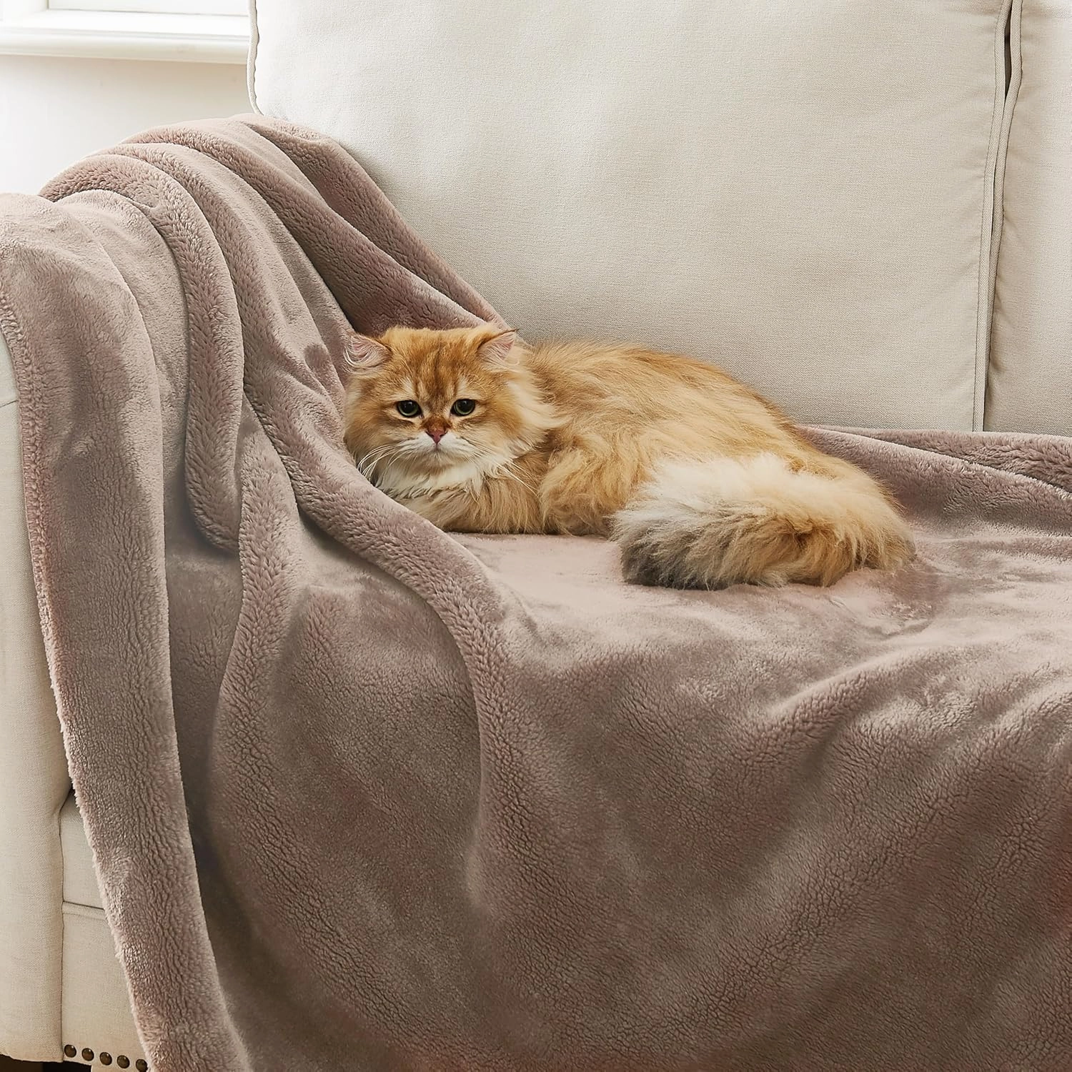 UGG Whitecap Plush Throw Blanket Fleece Lightweight Soft Cozy Throw for Couch Luxury Home Decor for Living Room Machine Washable Hypoallergenic Flannel Blankets, 50-inch x 70-inch, Light Fawn Brown
